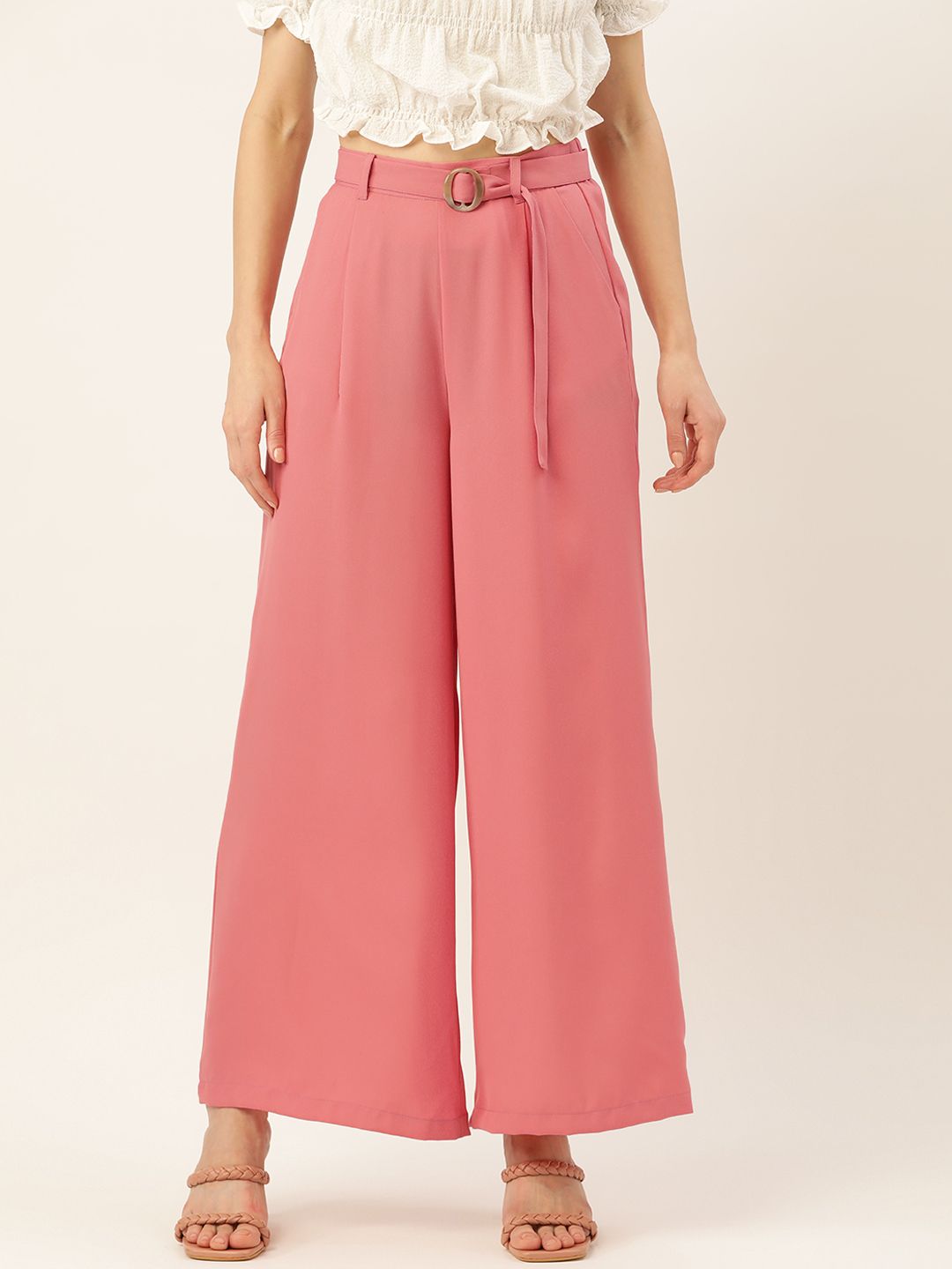 DressBerry Women Pink Solid Parallel Trousers Price in India