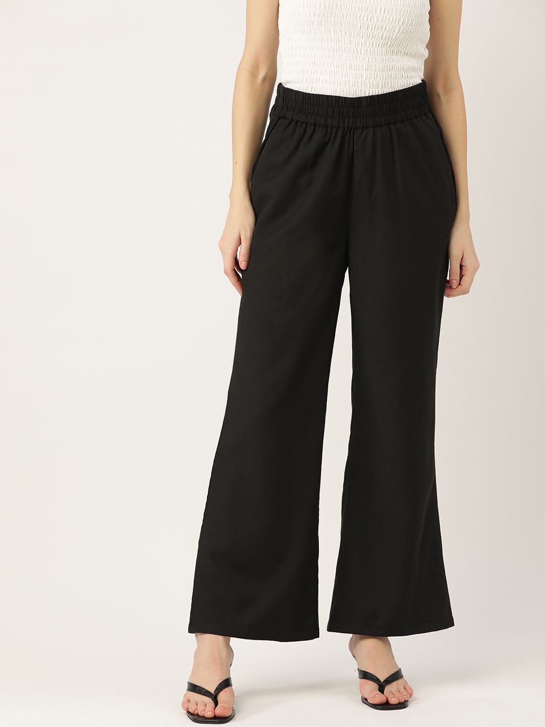 DressBerry Women Black Flared Trousers Price in India