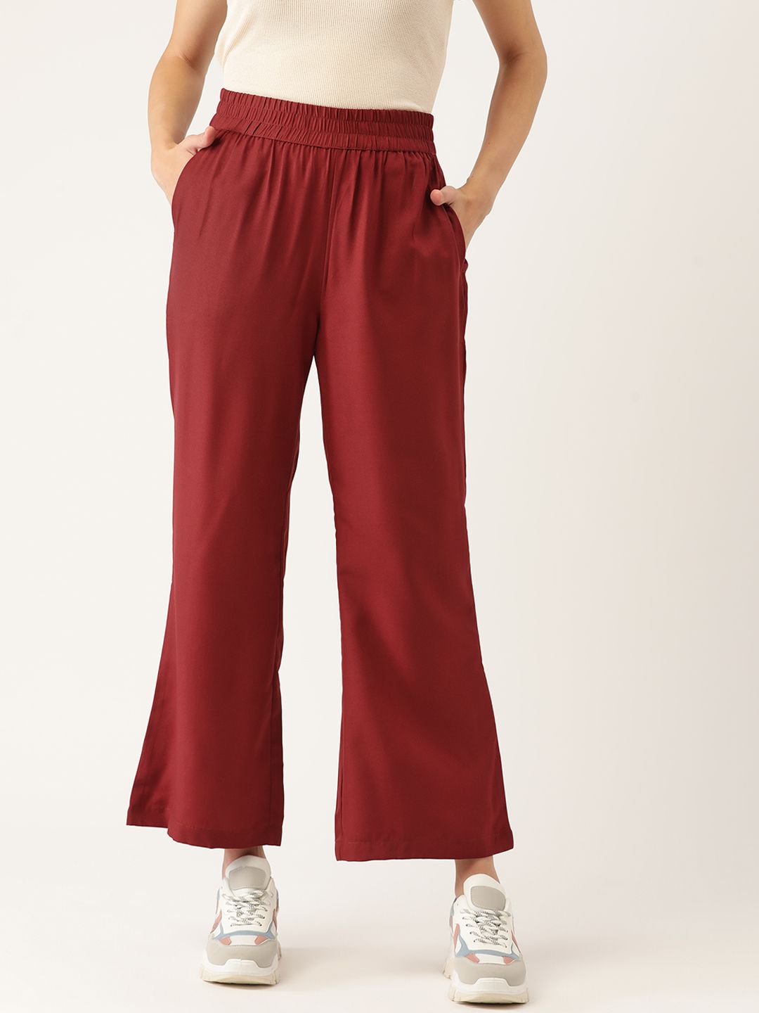 DressBerry Women Maroon Pleated Trousers Price in India