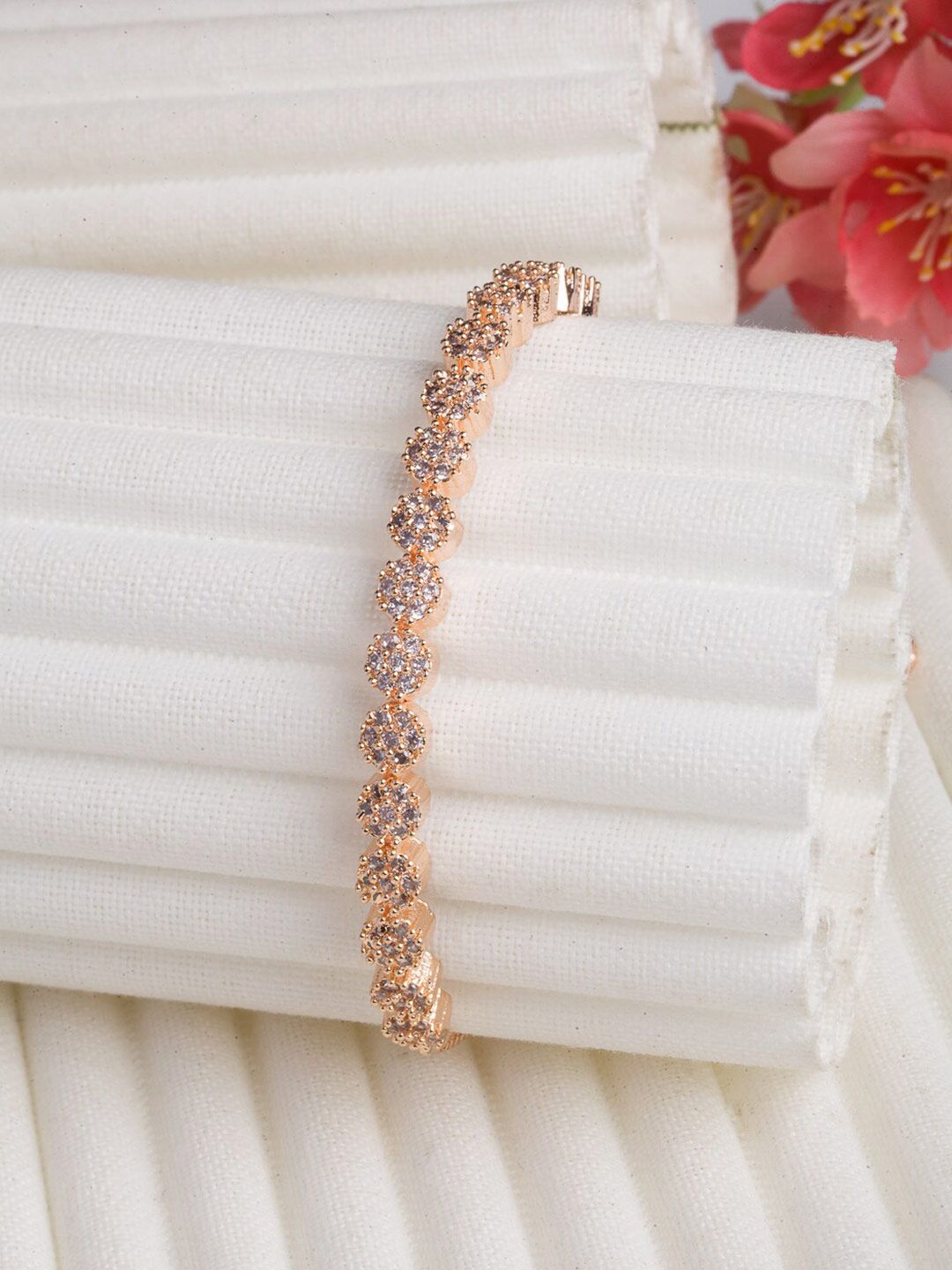 ZENEME Women Rose Gold Brass American Diamond Rose Gold-Plated Wraparound Bracelet Price in India