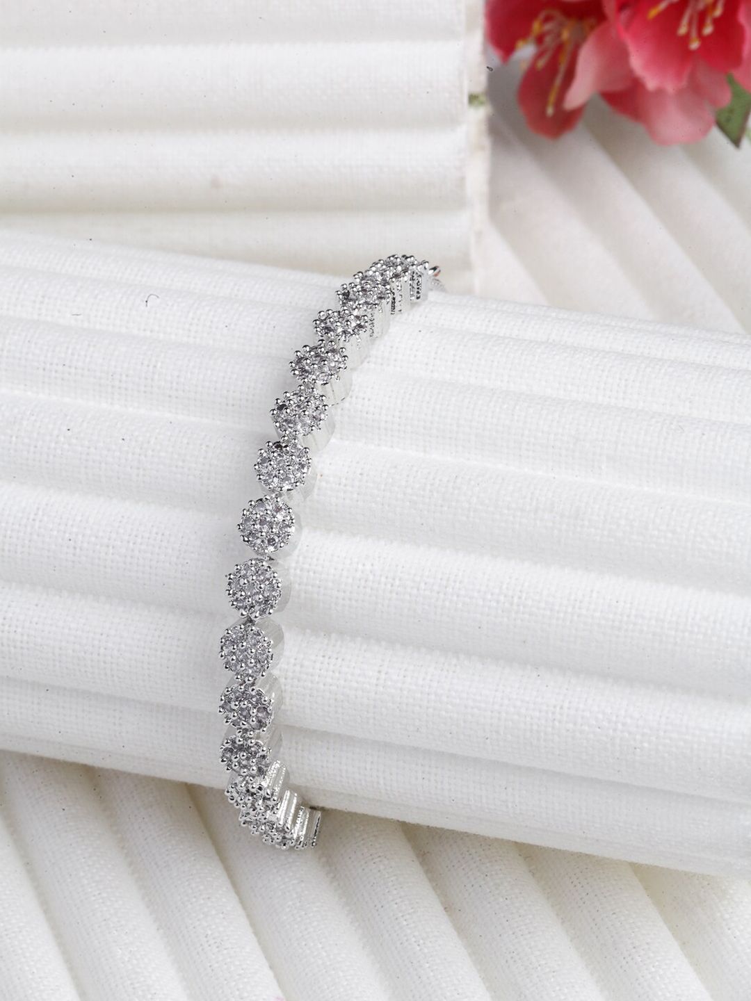 ZENEME Women Silver-Toned Cubic Zirconia Studded Charm Bracelet Price in India
