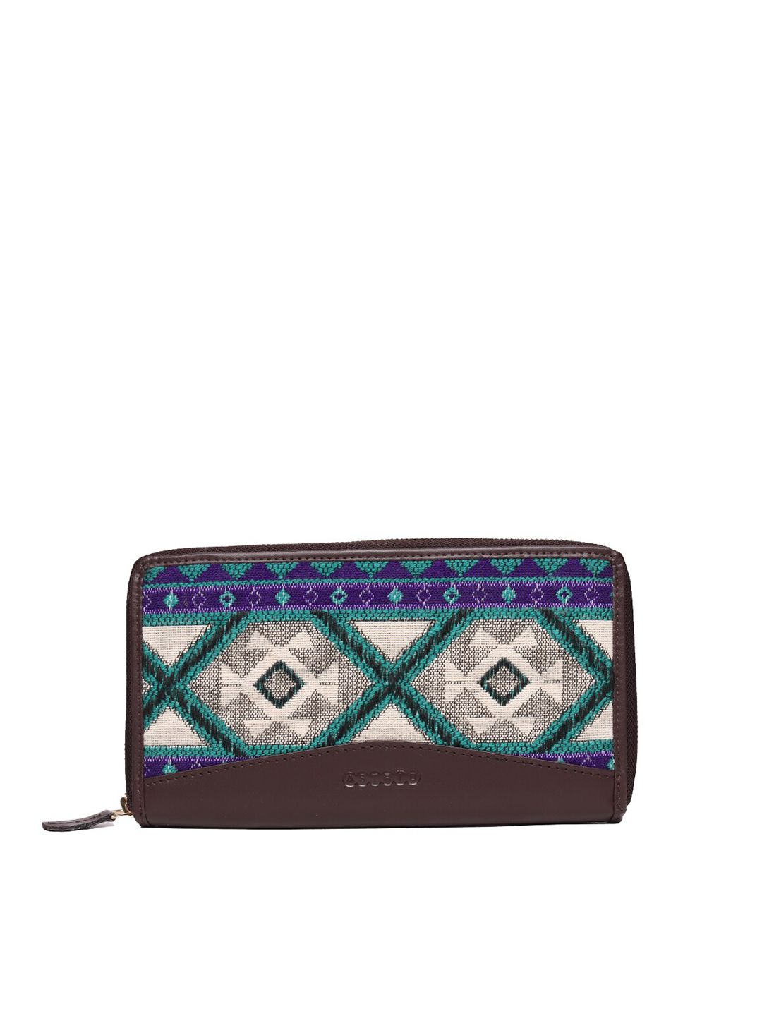 ASTRID Women Blue & Brown Woven Design Canvas Zip Around Wallet Price in India