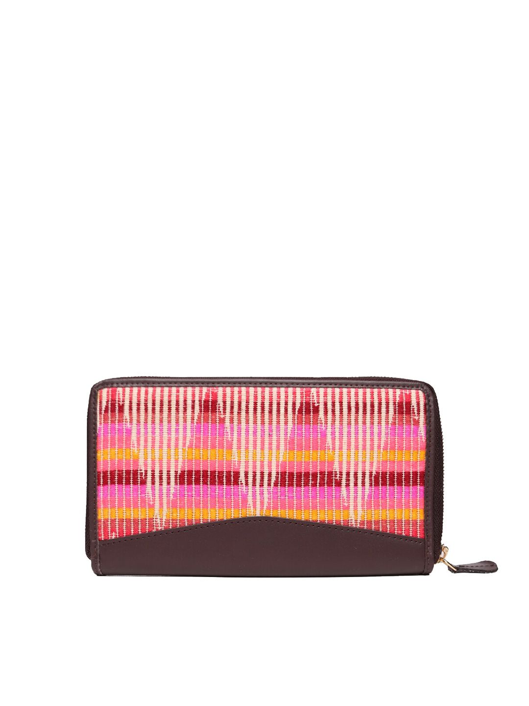 ASTRID Women Pink & Yellow Geometric Woven Design Canvas Zip Around Wallet Price in India