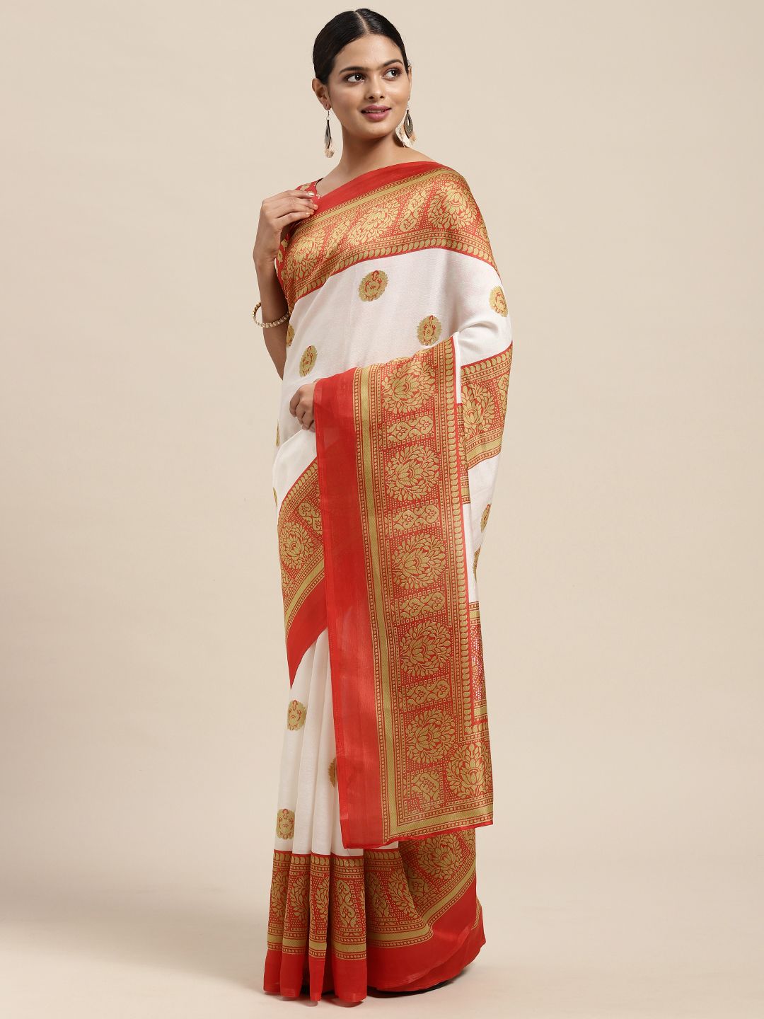 KALINI White & Red Ethnic Motifs Saree