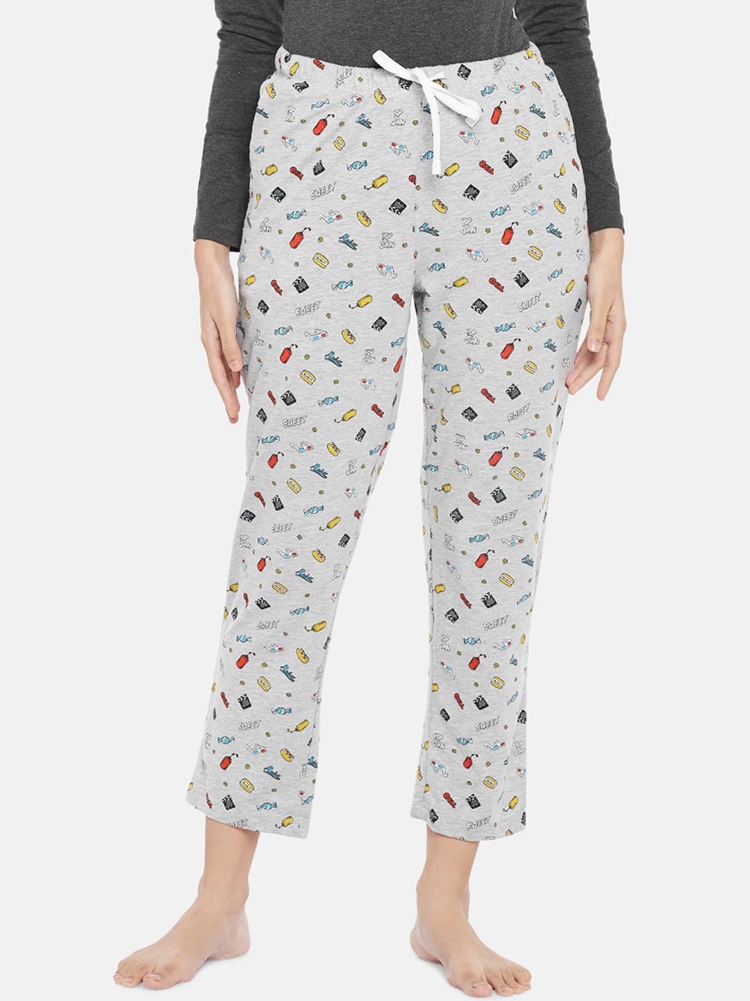 Dreamz by Pantaloons Women Grey Printed Cotton Lounge Pants Price in India