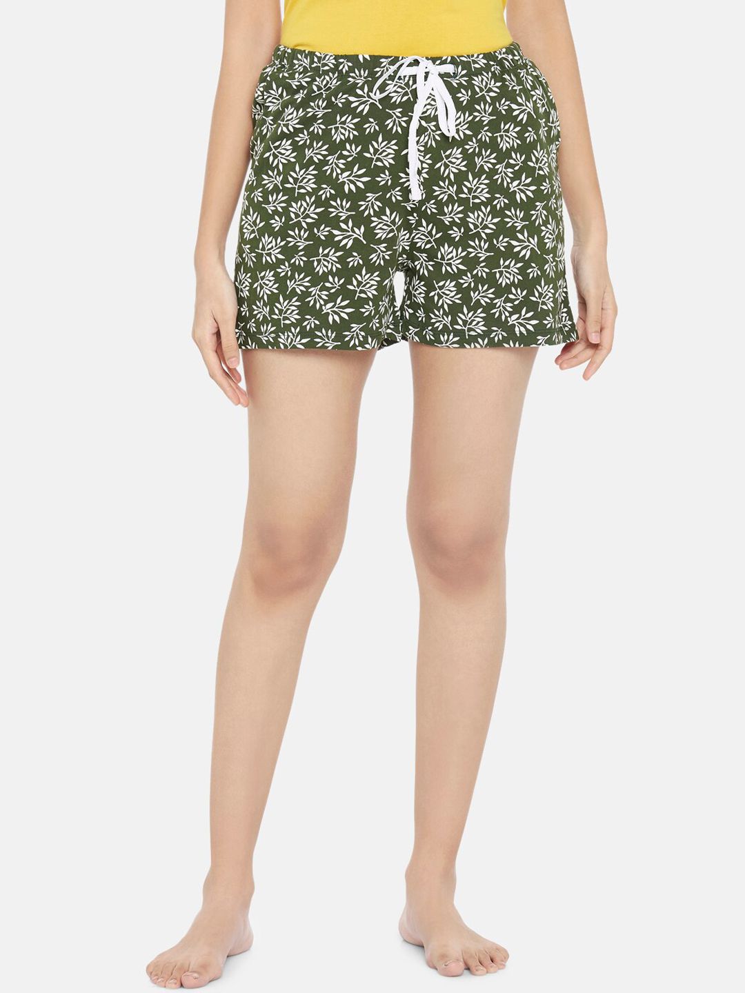 Dreamz by Pantaloons Women Olive Green Printed Cotton Lounge Shorts Price in India