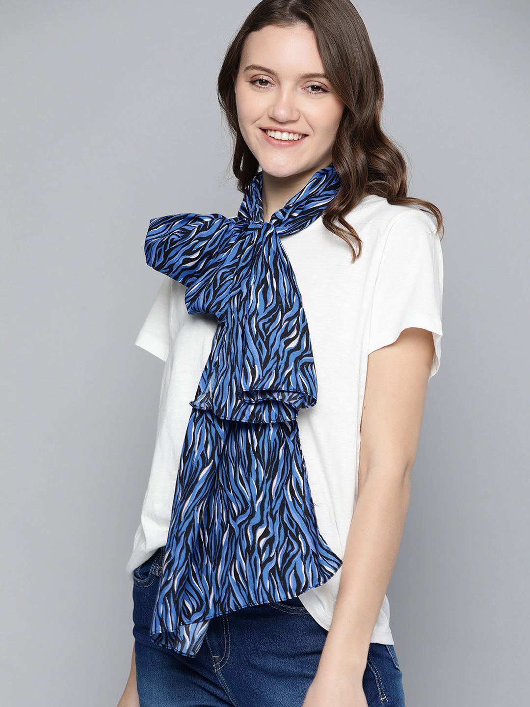 Mast & Harbour Women Blue & Black Printed Stole Price in India