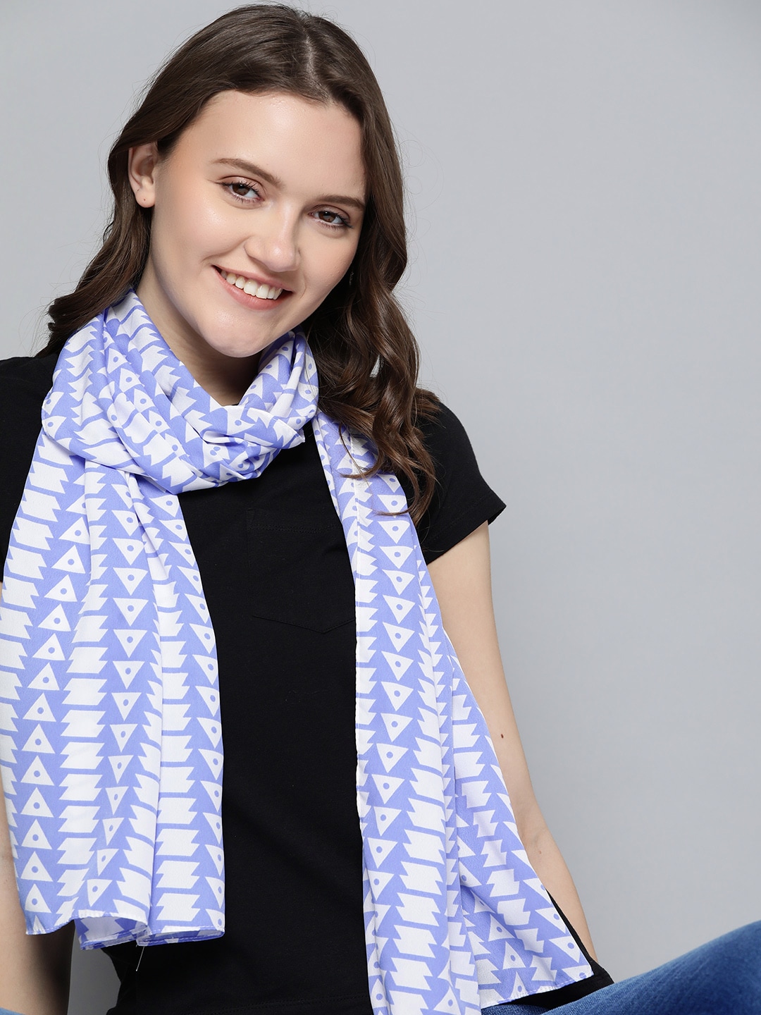 Mast & Harbour Women Blue & White Geometric Printed Stole Price in India