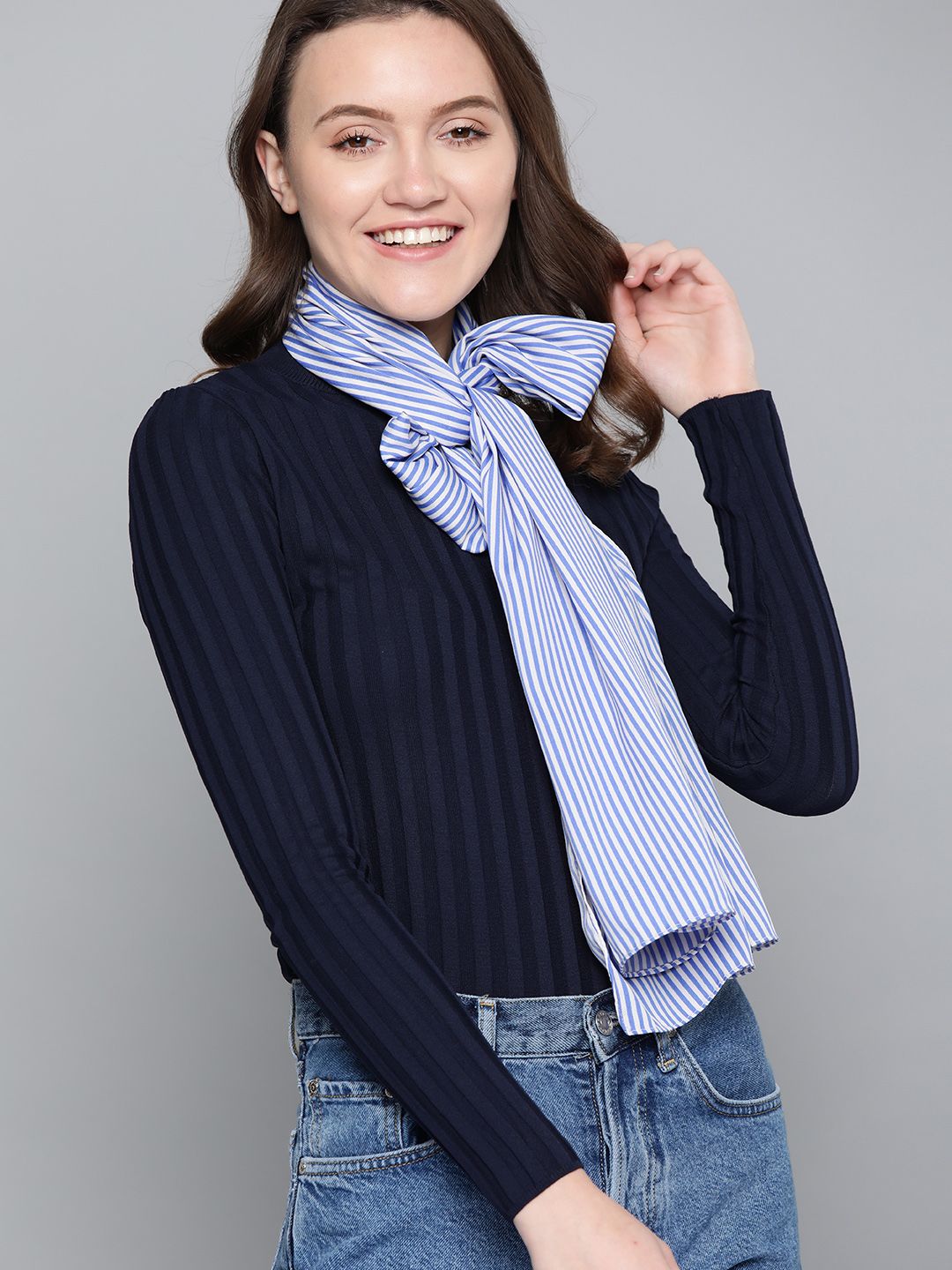 Mast & Harbour Women Blue & White Striped Stole Price in India