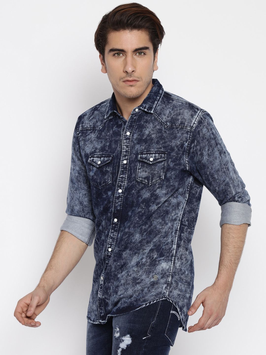 Buy Status Quo Men Blue Faded Denim Casual Shirt - Shirts for Men