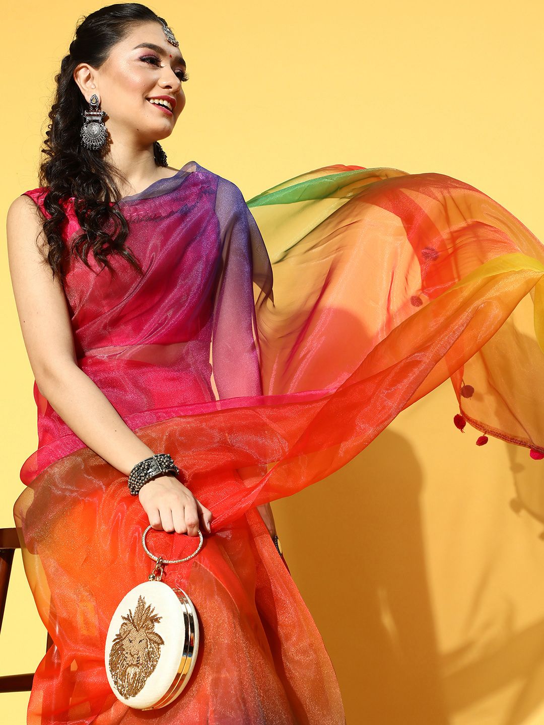 Mitera Tie and Dye Saree with Solid Border Price in India