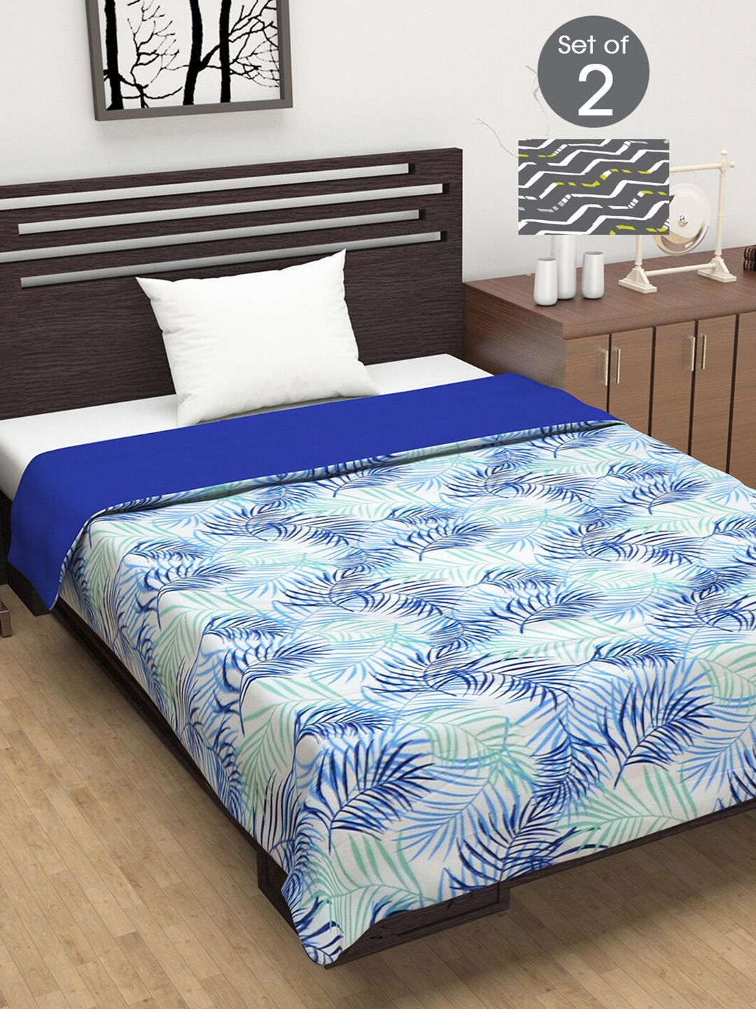 Divine Casa Navy Blue & Black Set of 2 Floral Mild Winter 120 GSM Single Bed Dohar Price in India