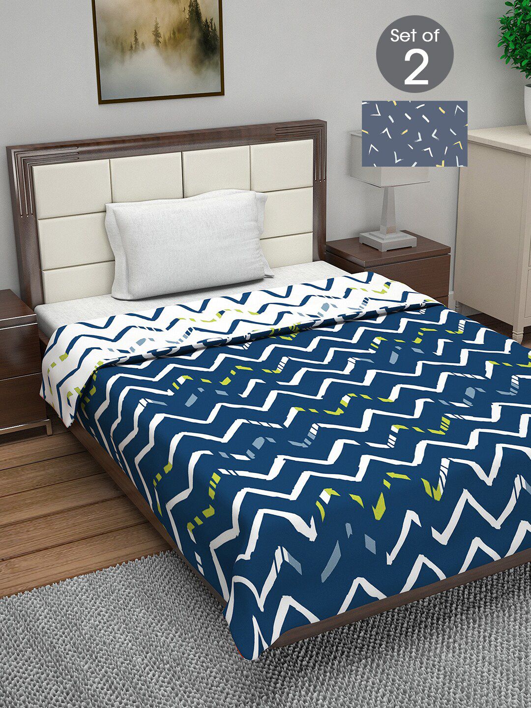 Divine Casa Navy Blue & White Set of 2 Mild Winter 120 GSM Single Bed Dohar Price in India