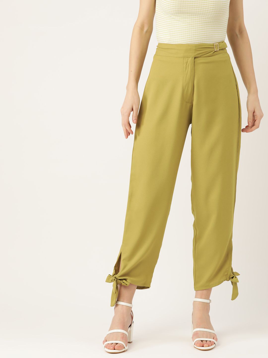 DressBerry Women Olive Green Solid Trousers Price in India