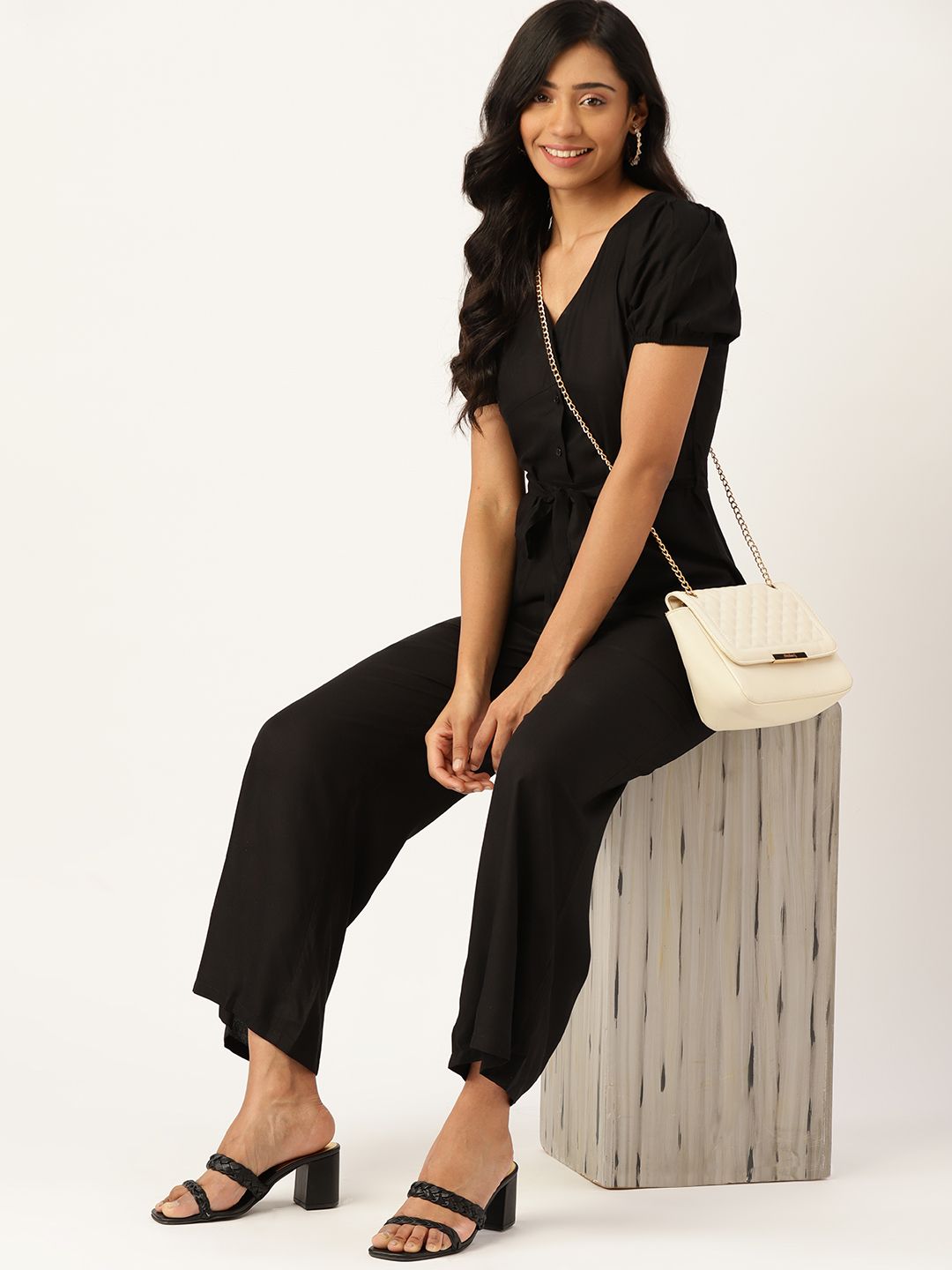 DressBerry Black Solid Sustainable Basic Jumpsuit