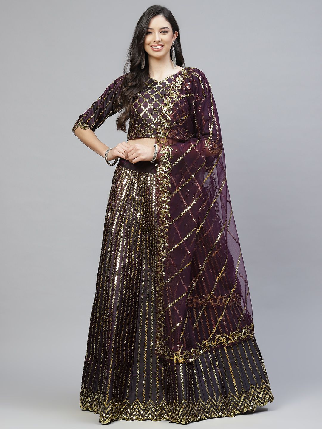 Readiprint Fashions Women Purple Semi-Stitched Lehenga & Unstitched Blouse With Dupatta Price in India