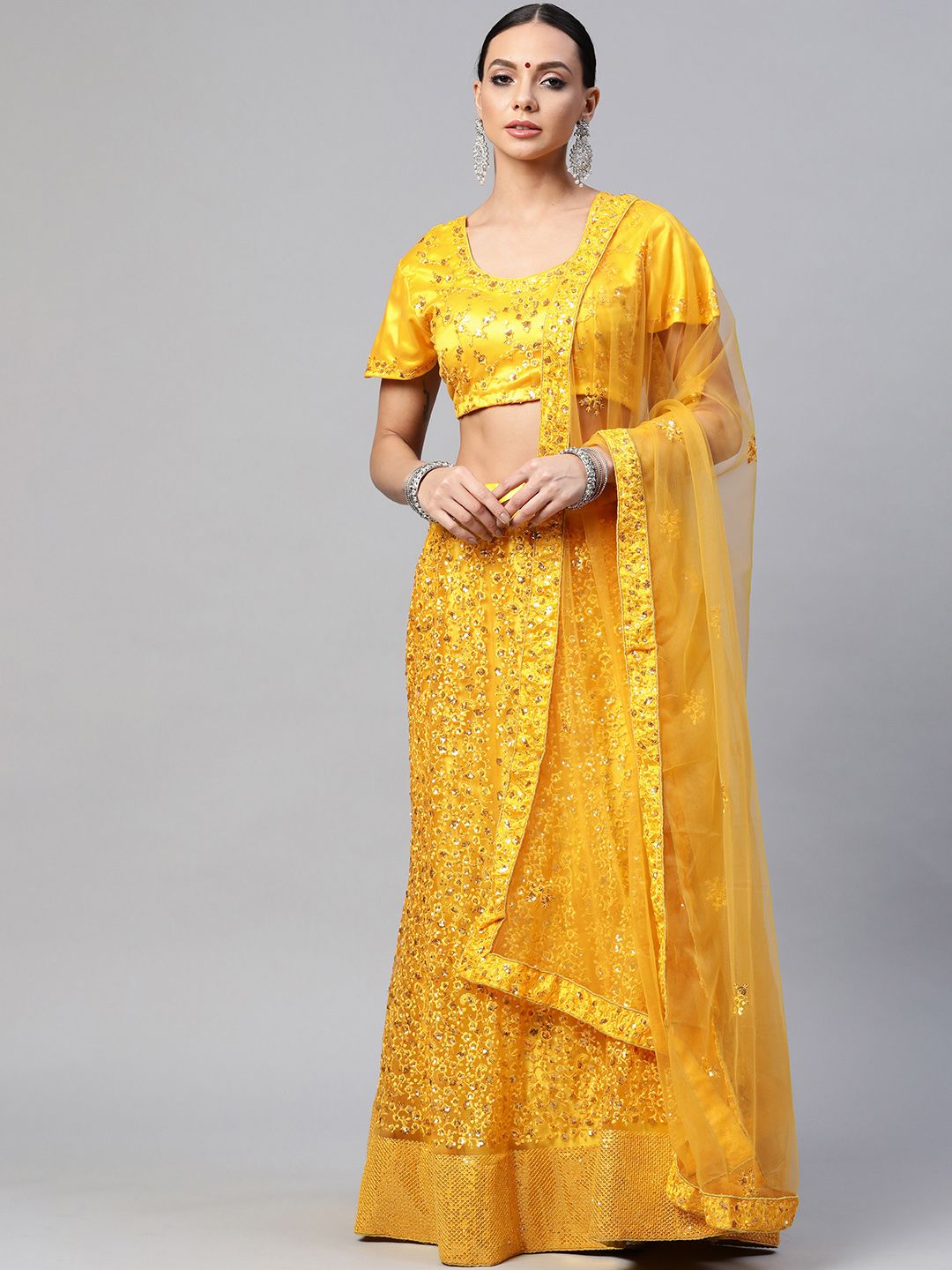 Readiprint Fashions Yellow Semi-Stitched Lehenga & Unstitched Blouse With Dupatta Price in India