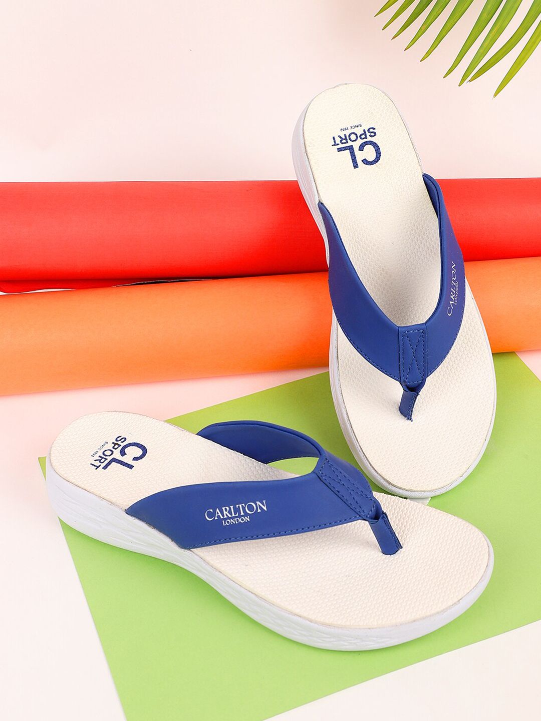 Carlton London sports Women Blue & White Thong Flip-Flops Price in India