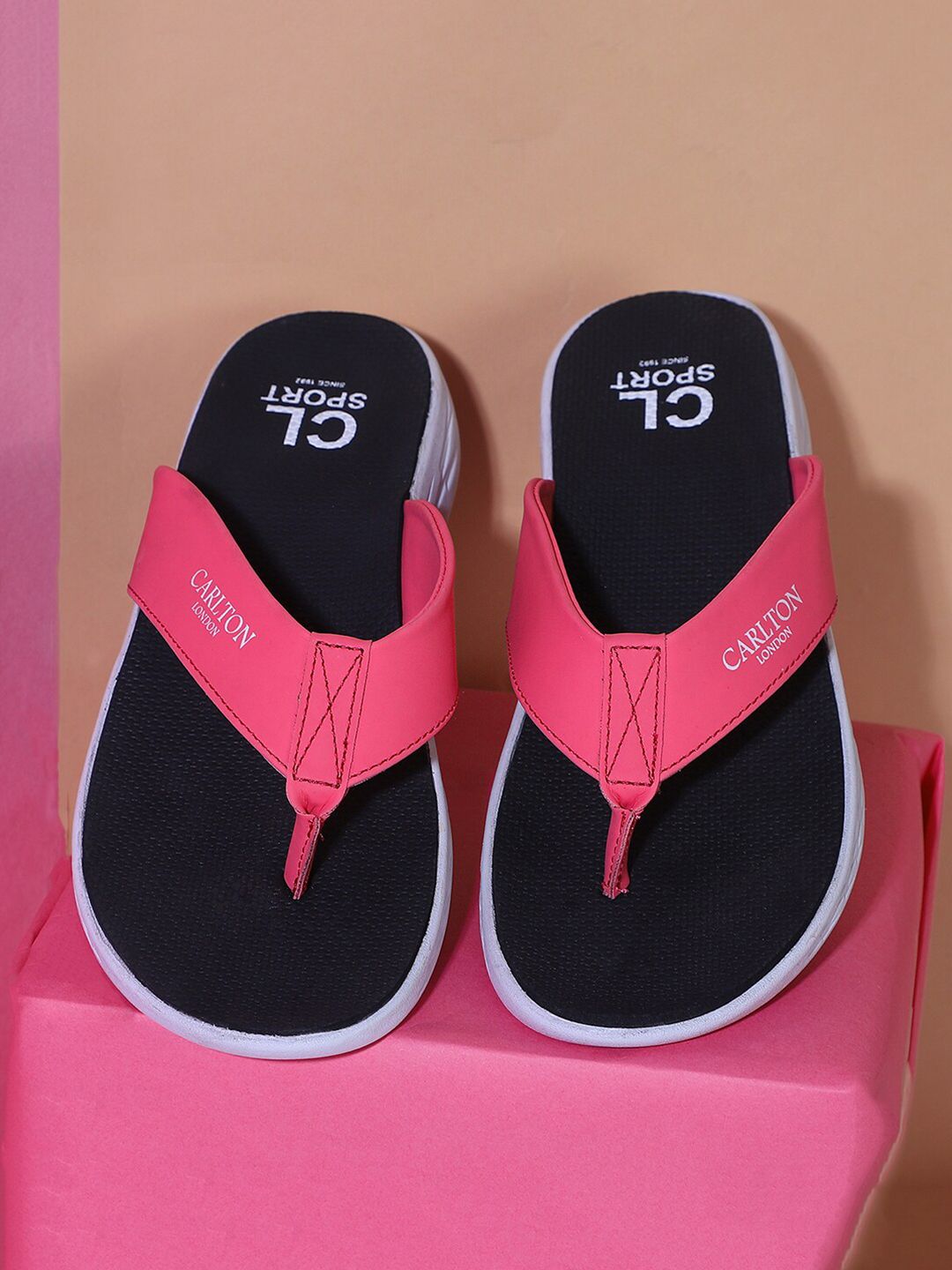 Carlton London sports Women Pink & Black Thong Flip-Flops Price in India