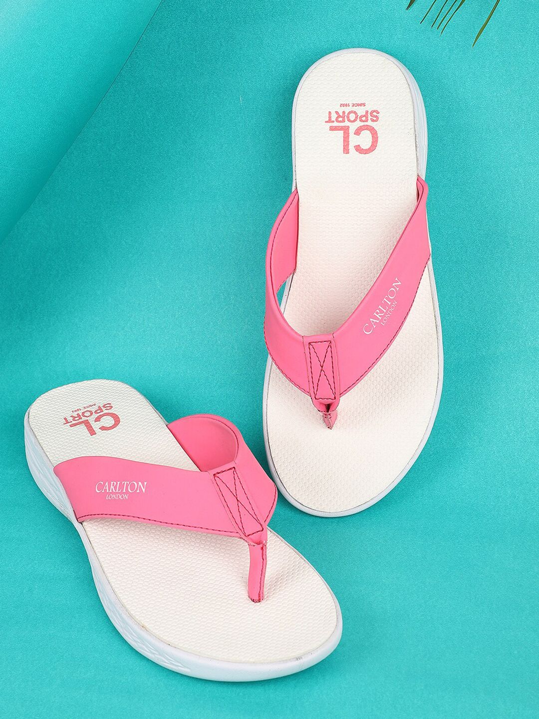 Carlton London sports Women Pink & White Thong Flip-Flops Price in India