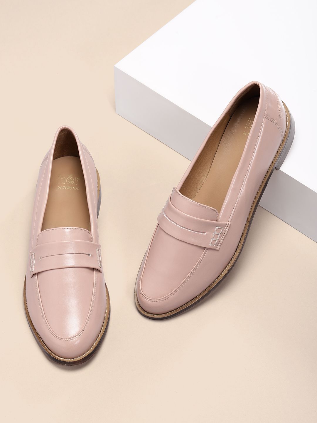 her by invictus Women Peach-Coloured Solid Penny Loafers Price in India