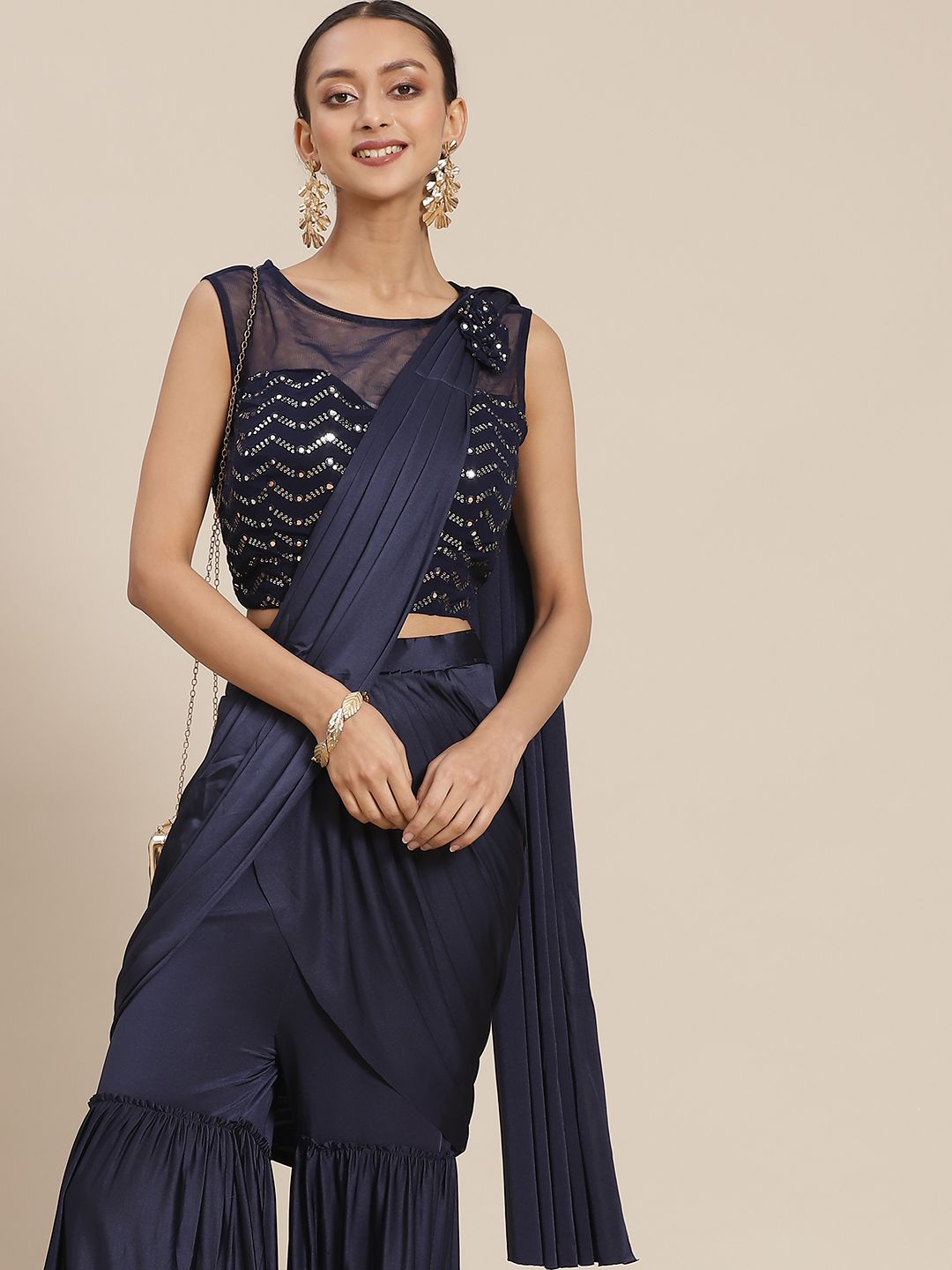 Mitera Navy Blue  Ready To Wear Palazzo Saree Price in India