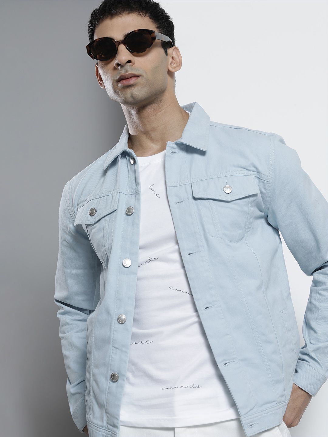 The Indian Garage Co Men Blue Cotton Denim Jacket