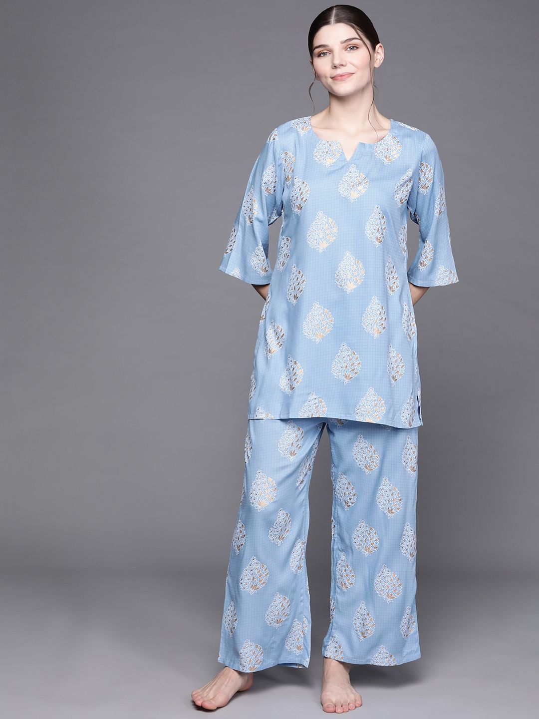 Libas Women Blue & White Printed Night suit Price in India