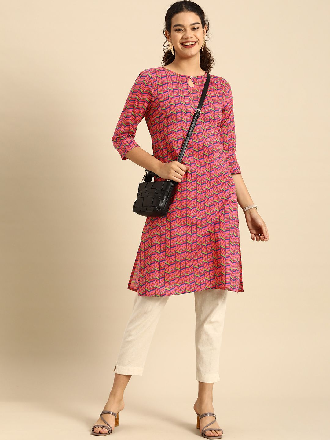 Anouk Women Multicoloured Geometric Printed Kurta Price in India