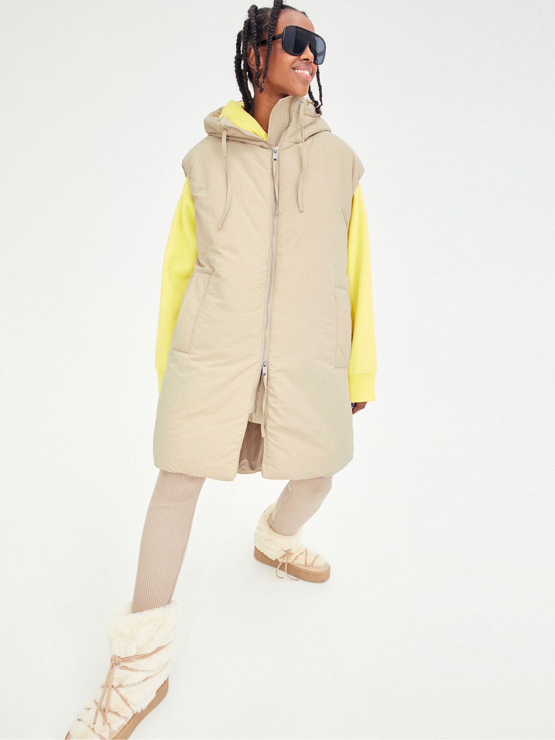 H&M Beige Women Hooded Padded Gilet Price in India