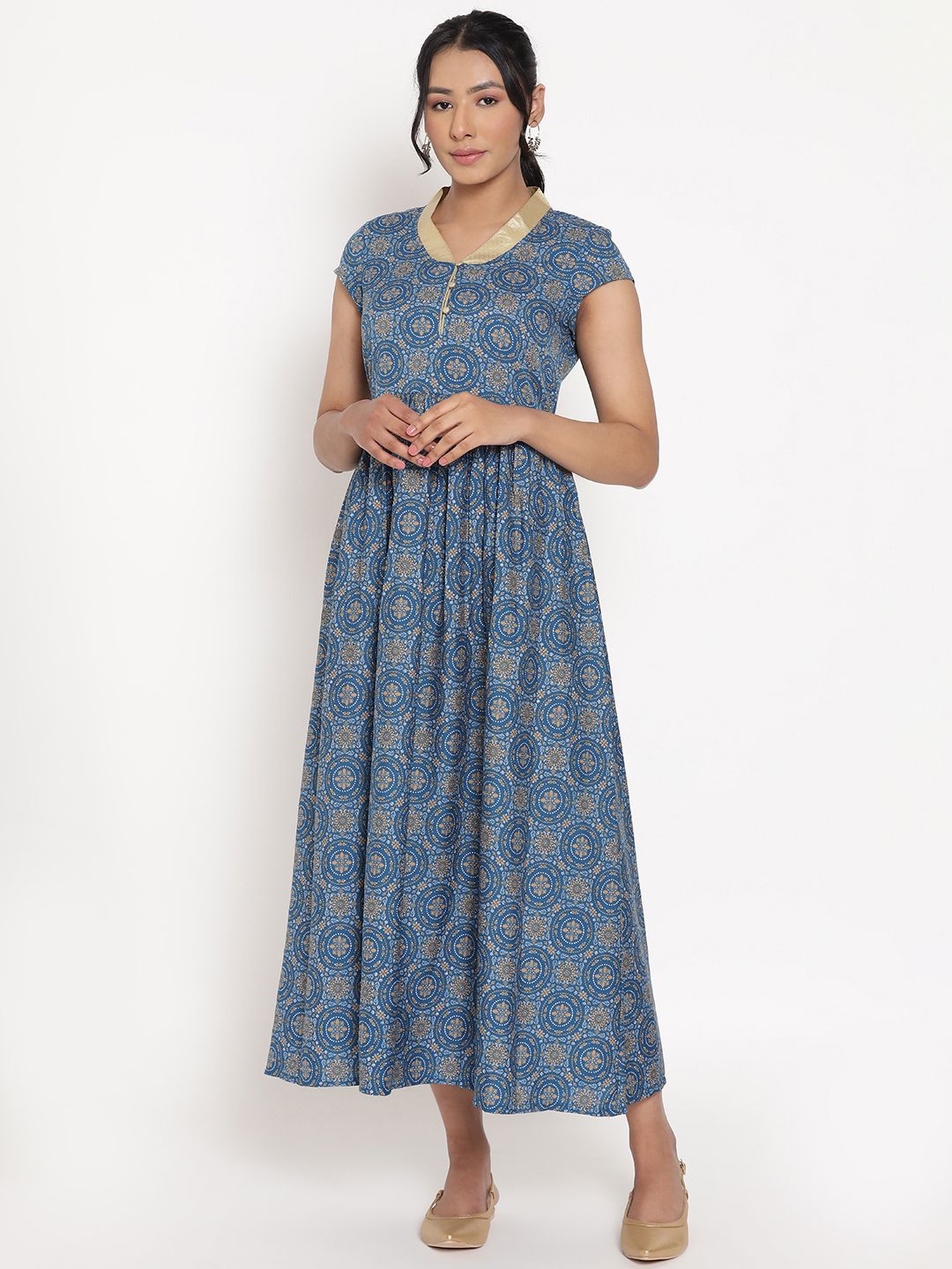 AURELIA Blue Ethnic Motifs Ethnic Maxi Dress Price in India