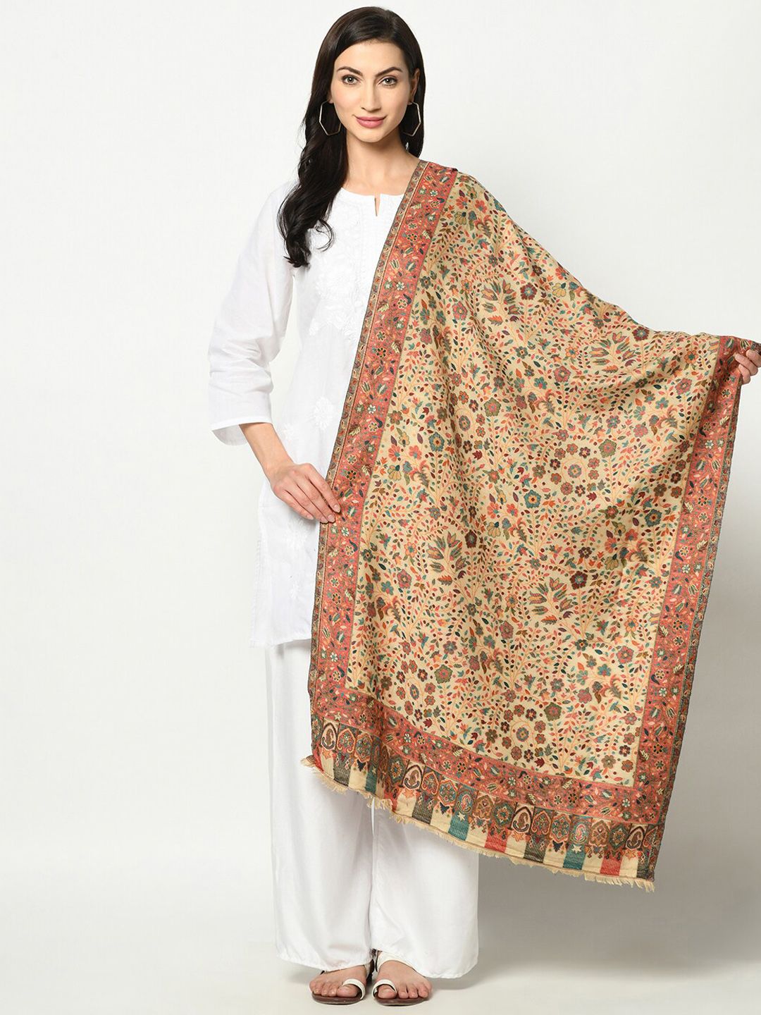 Safaa Woman Beige Poly Wool Shawl Price in India