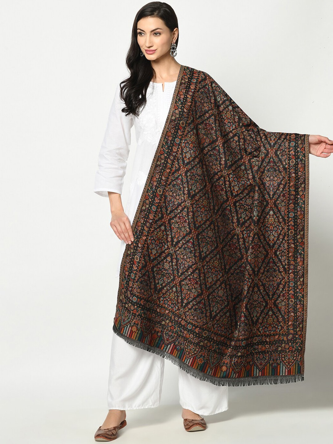 Safaa Women Black Poly Wool Shawl Price in India