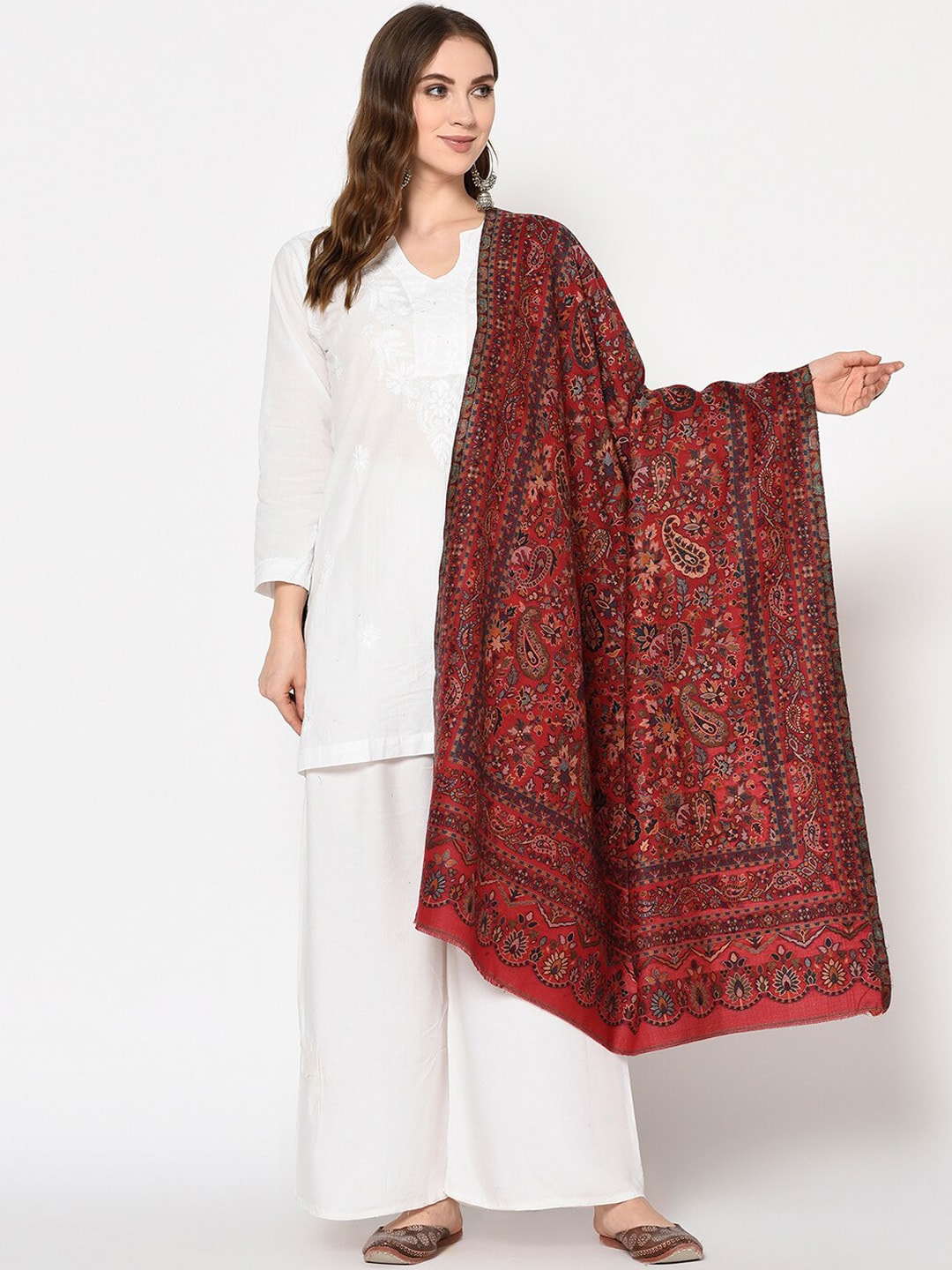Safaa Women Red Woven-Design Shawl Price in India