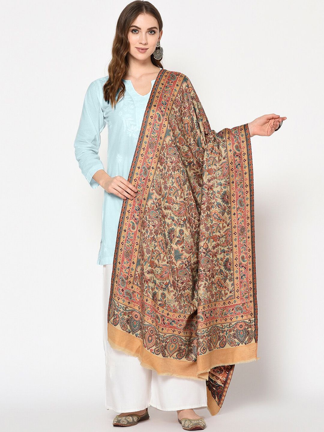 Safaa Women Beige Woven-Design Shawl Price in India