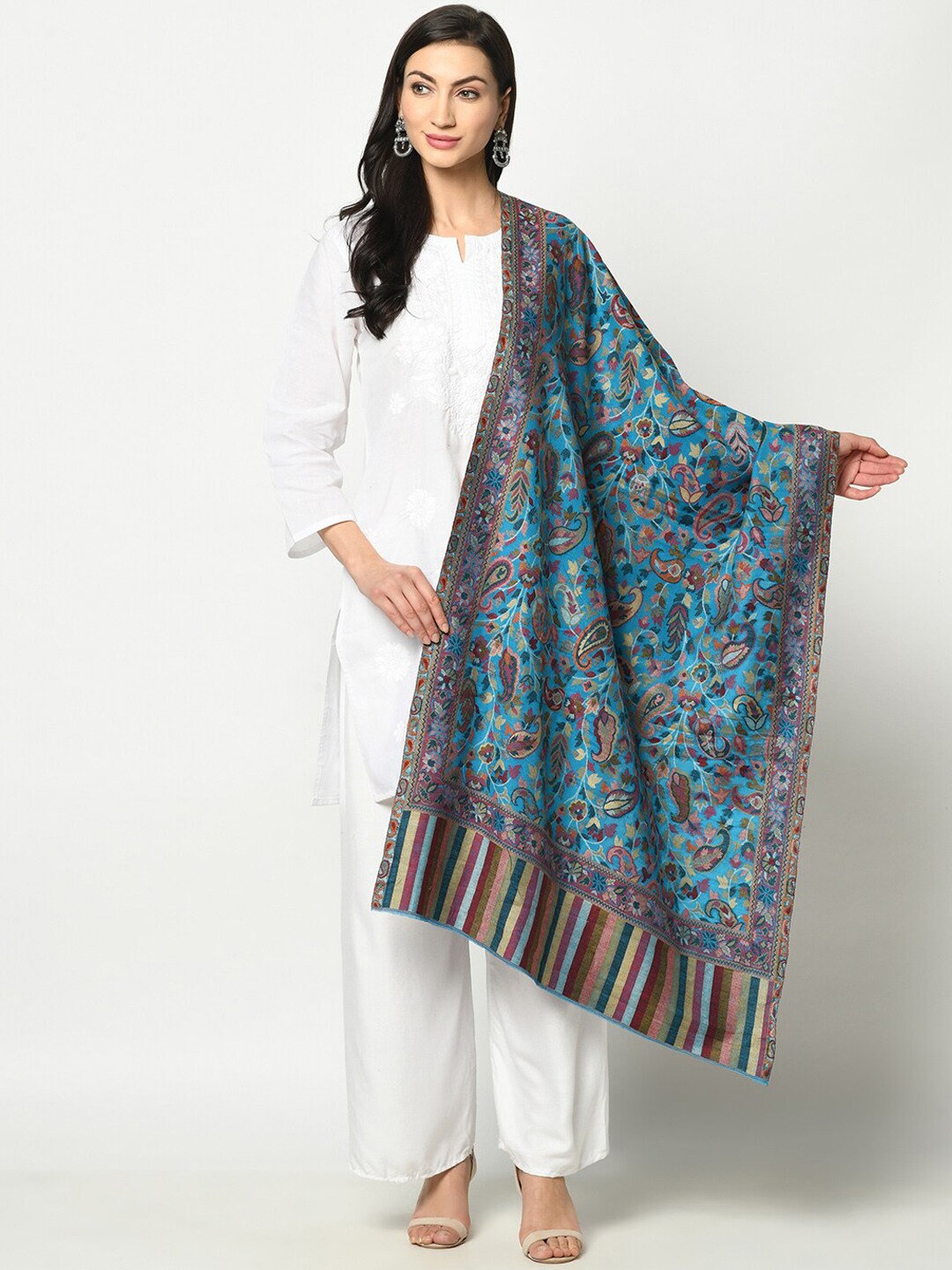 Safaa Woman Sky Blue Poly Wool Shawl Price in India