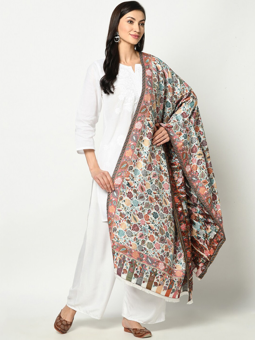 Safaa Women White Poly Wool Shawl Price in India