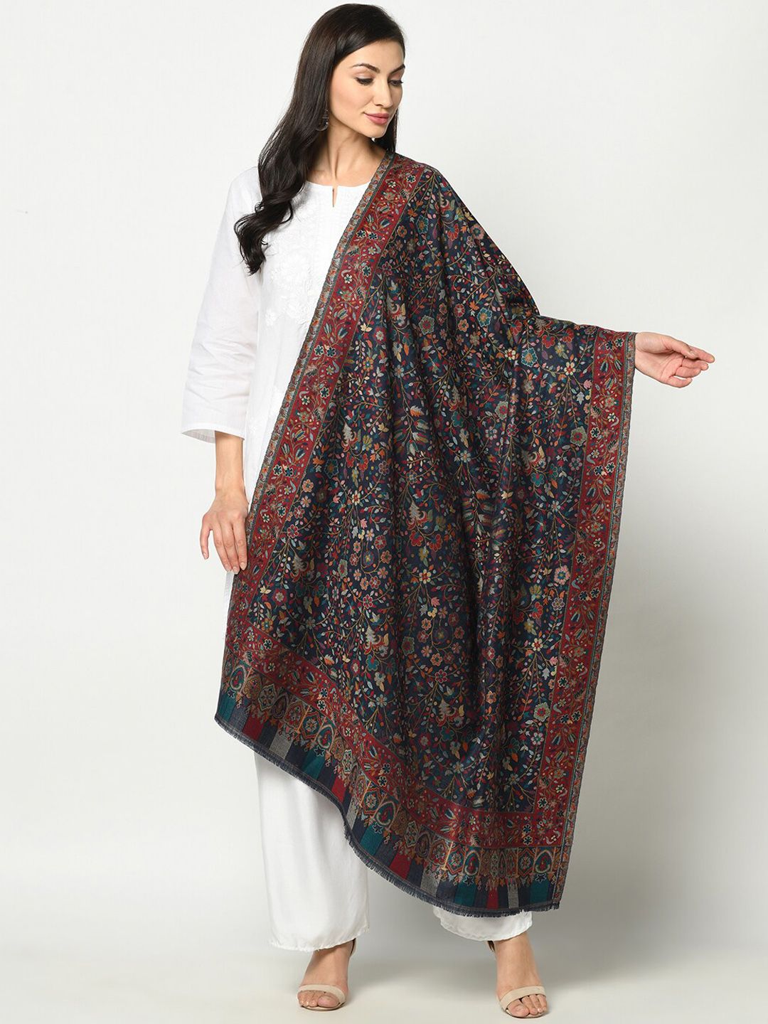 Safaa Women Navy Blue Woven-Design Shawl Price in India