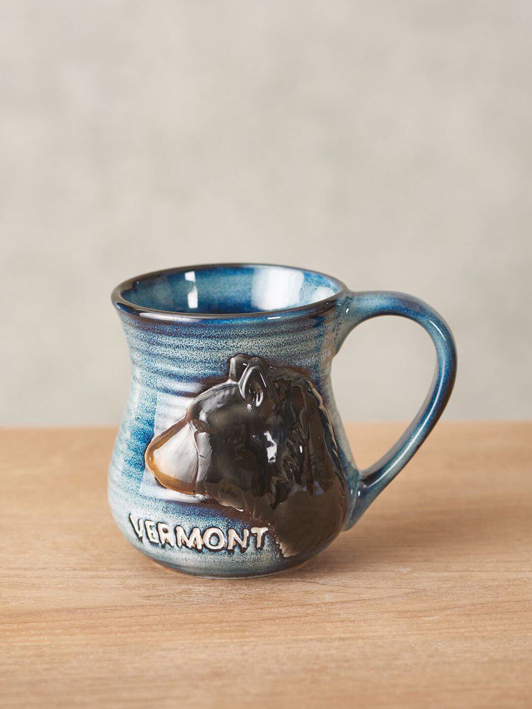 THEDECORKART Blue & White Textured Stoneware Glossy Mug Price in India