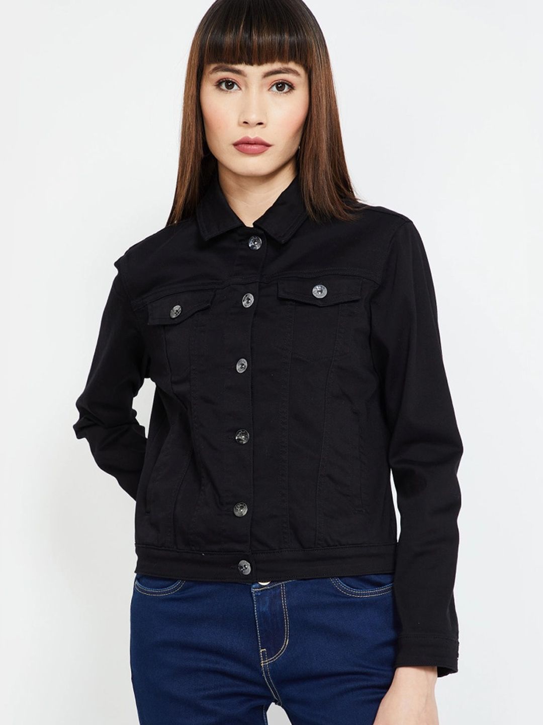 Xpose Women Black Washed Crop Denim Jacket Price in India