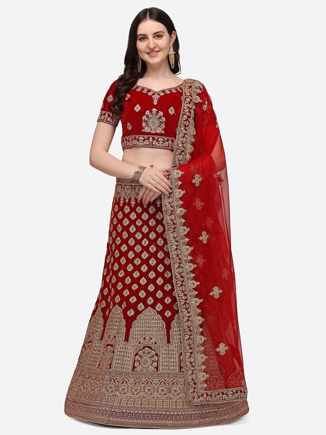 VRSALES Maroon Embroidered Semi-Stitched Lehenga & Unstitched Blouse With Dupatta Price in India