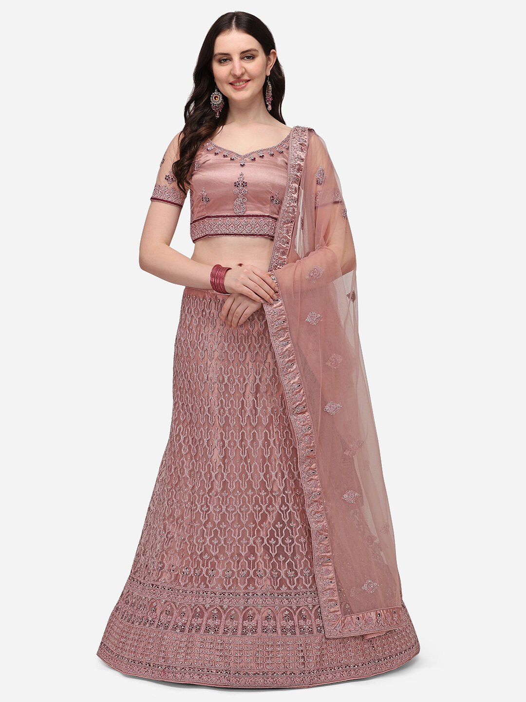 VRSALES Lavender Embroidered Semi-Stitched Lehenga & Unstitched Blouse With Dupatta Price in India
