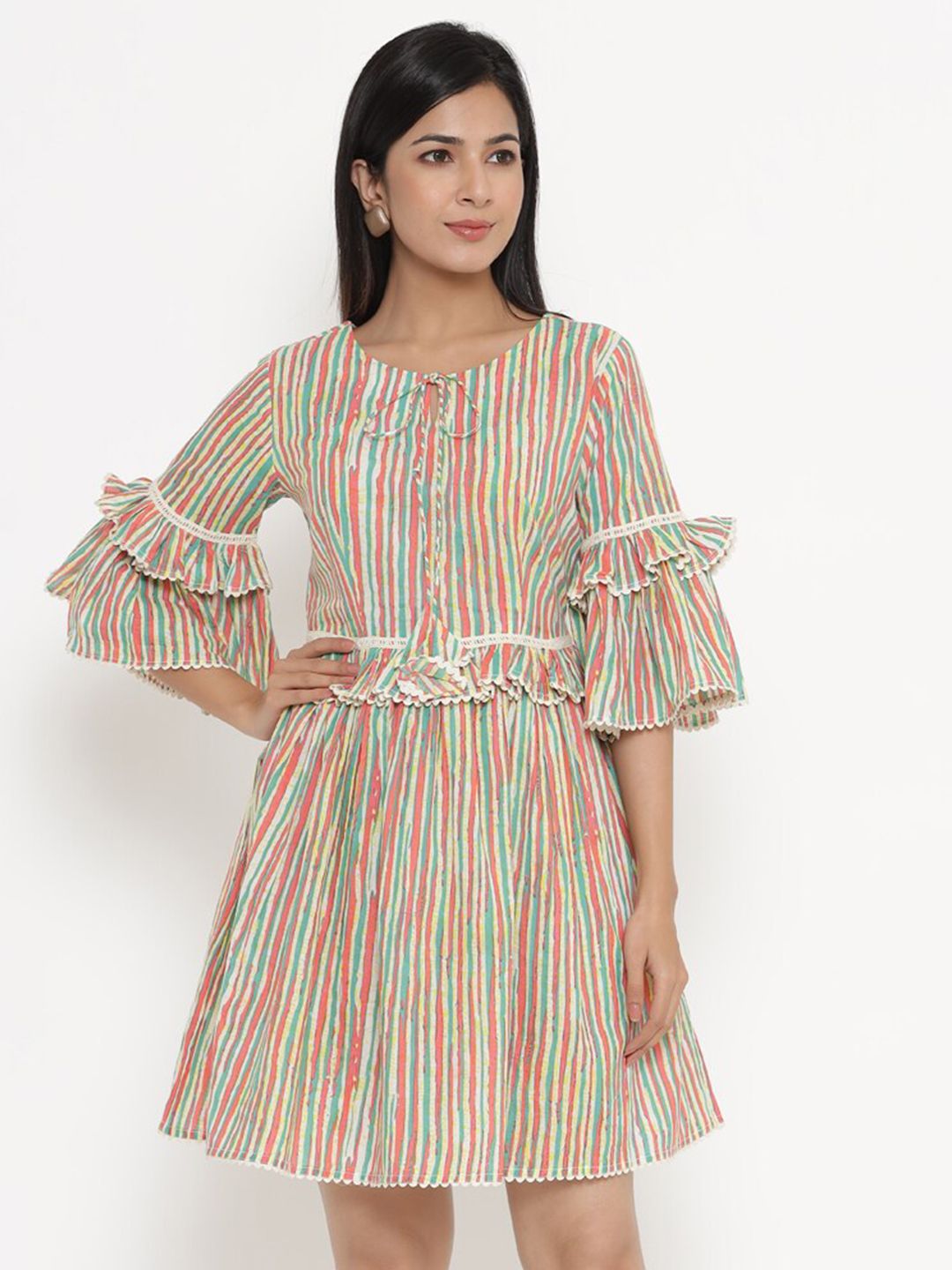 Indian Virasat Multicoloured Striped Dress Price in India