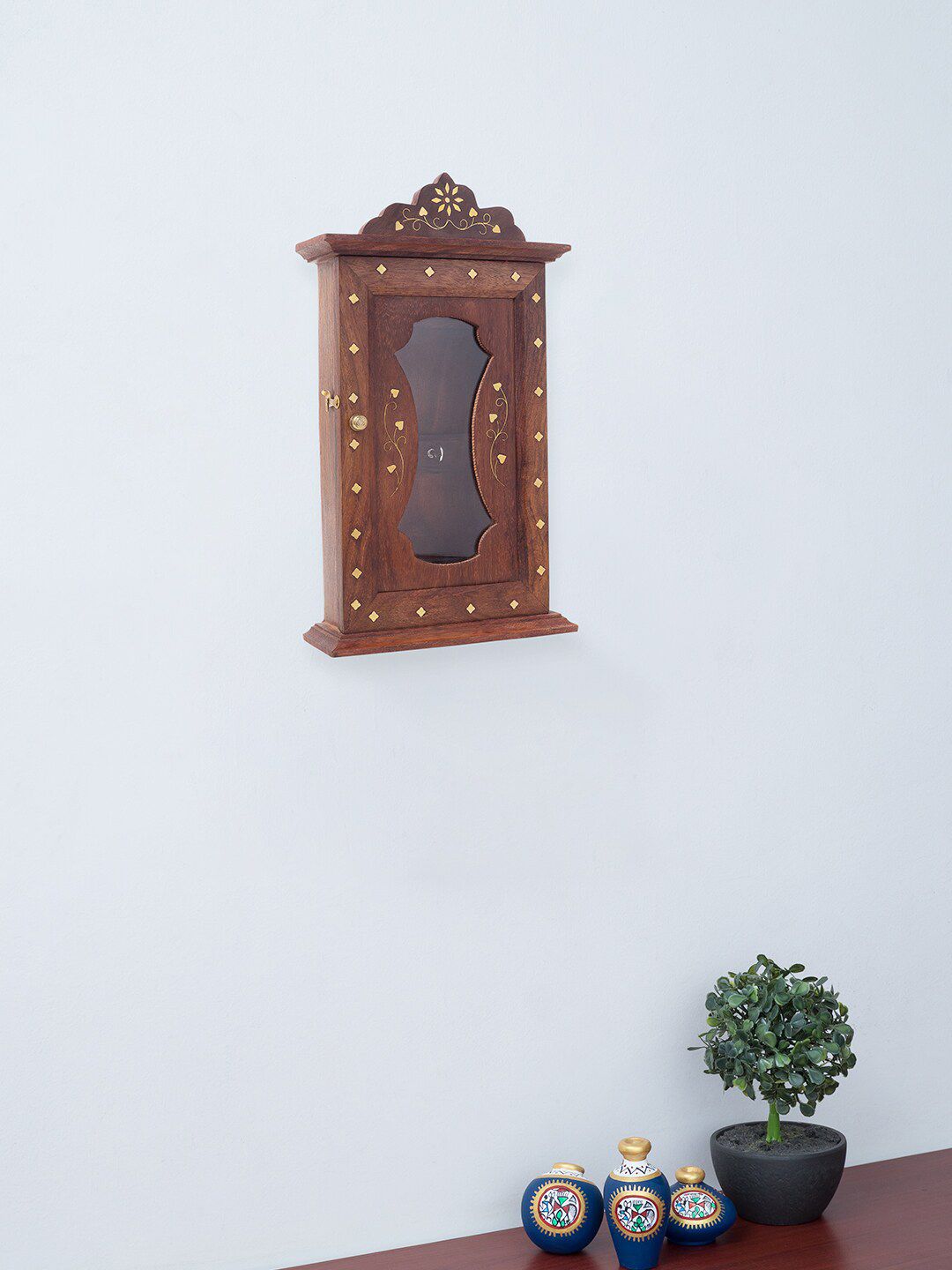 Golden Peacock Brown Solid Wooden Wall Mounted Key Holder Price in India