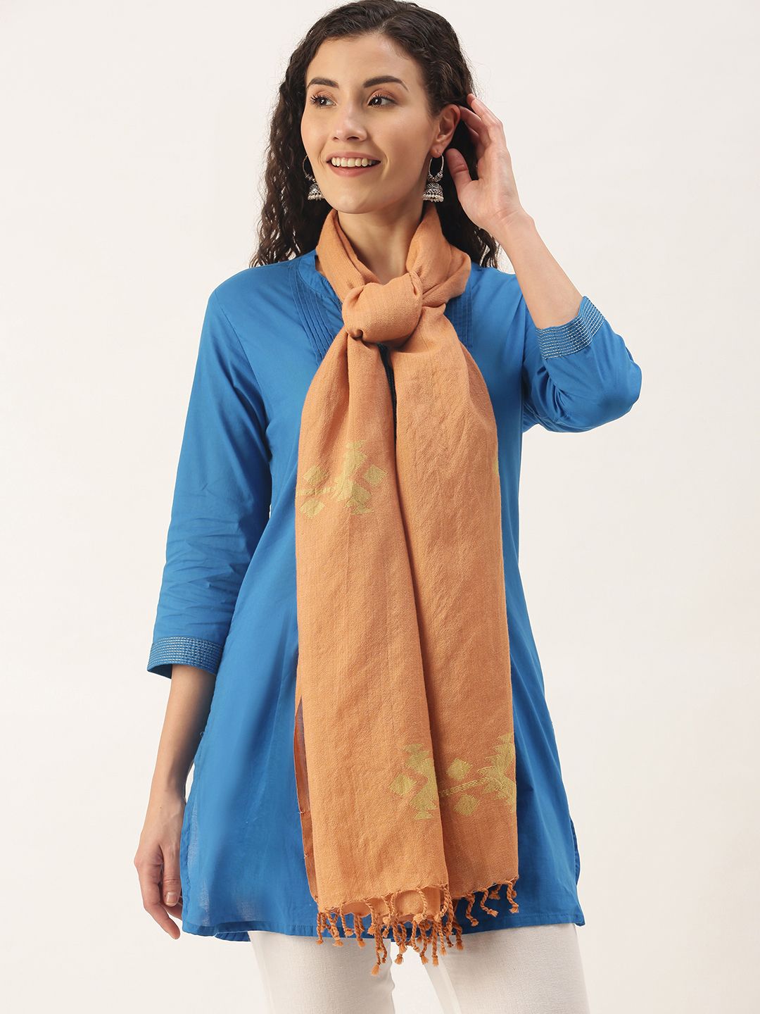 Women's Brown Merino Wool Handloom Jamdani Stole Price in India