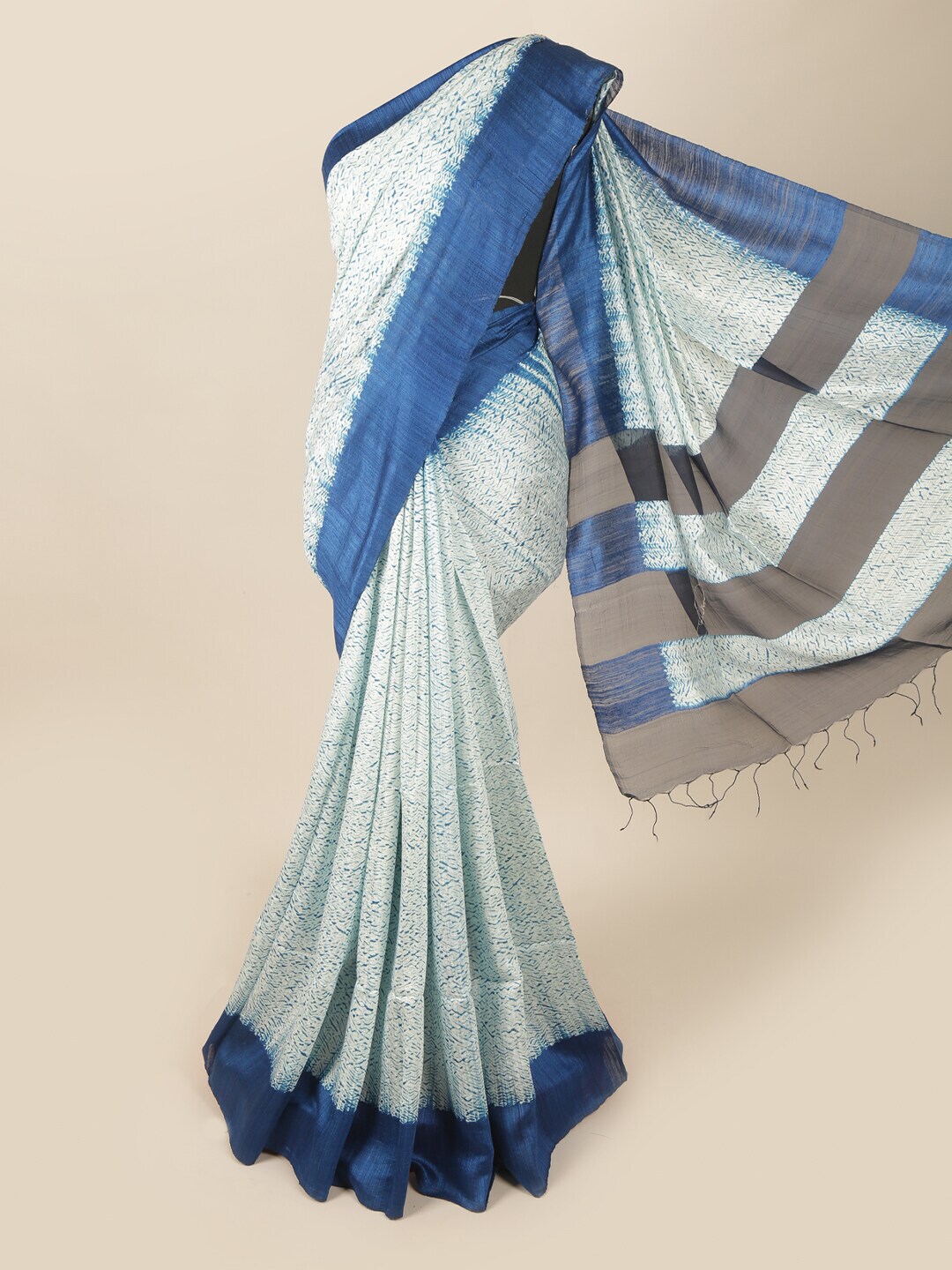 Pothys Blue & White Tie and Dye Pure Silk Saree Price in India