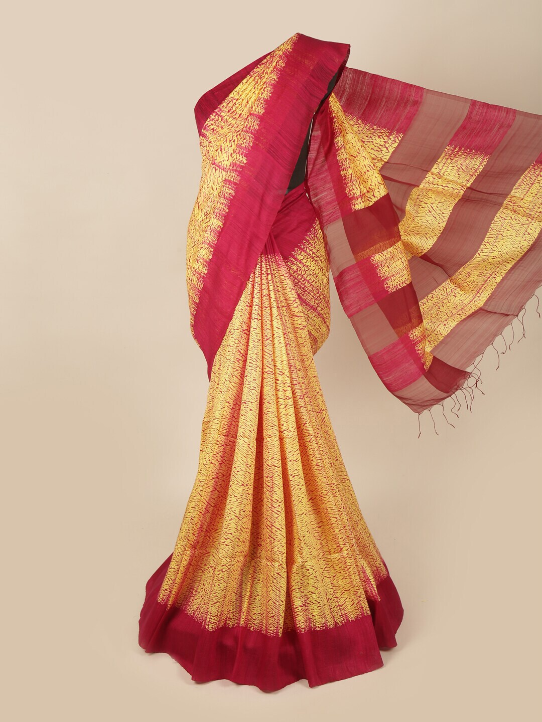 Pothys Yellow & Red Tie and Dye Pure Silk Saree Price in India
