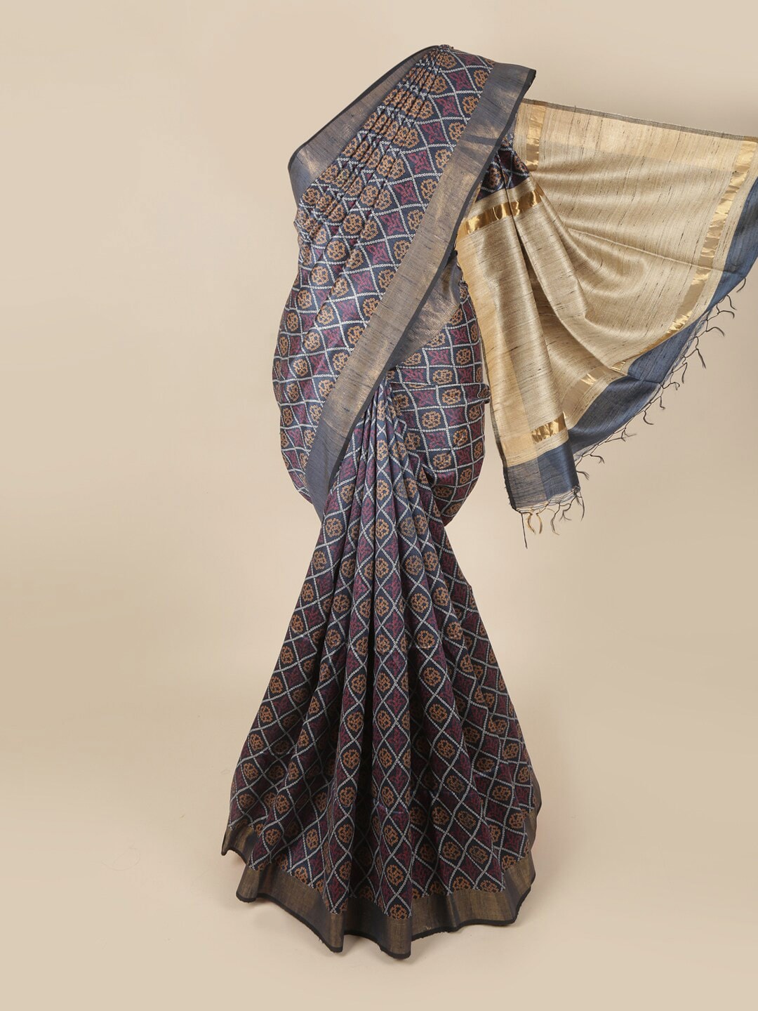 Pothys Blue & Pink Bandhani Zari Art Silk Banarasi Saree Price in India