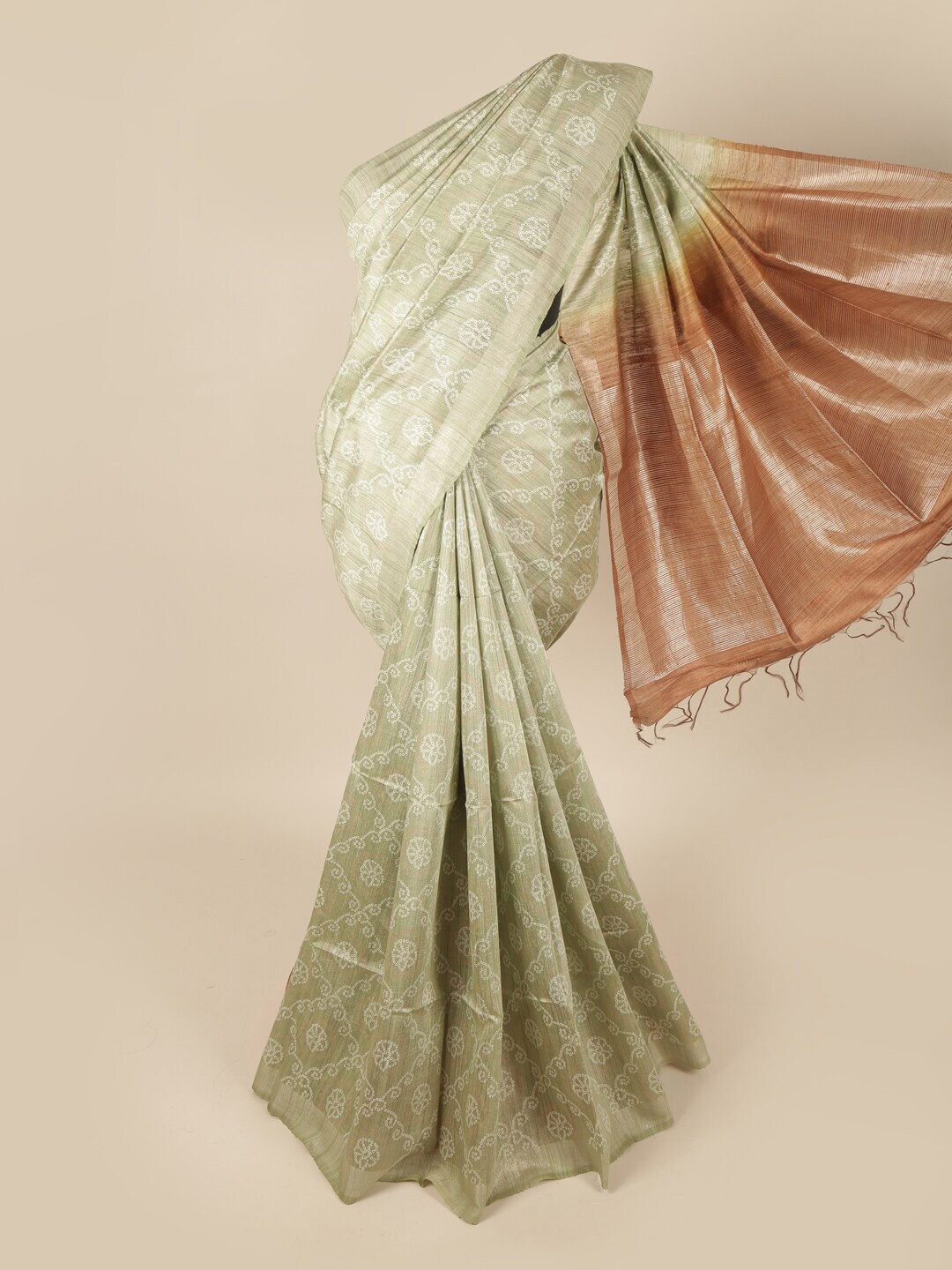 Pothys Green & White Floral Art Silk Banarasi Saree Price in India
