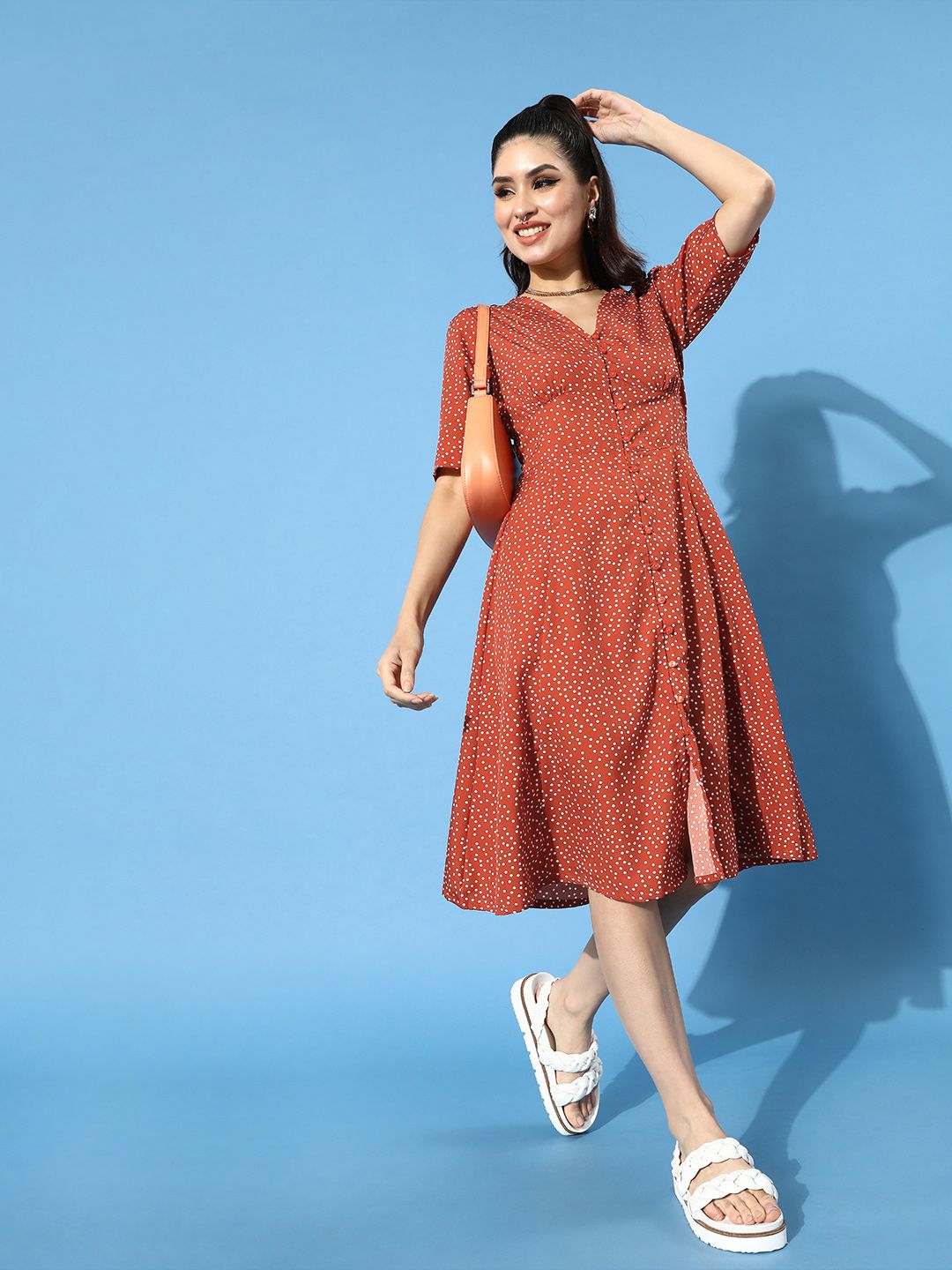 plusS Women Gorgeous Red Polka-Dotted Dress Price in India